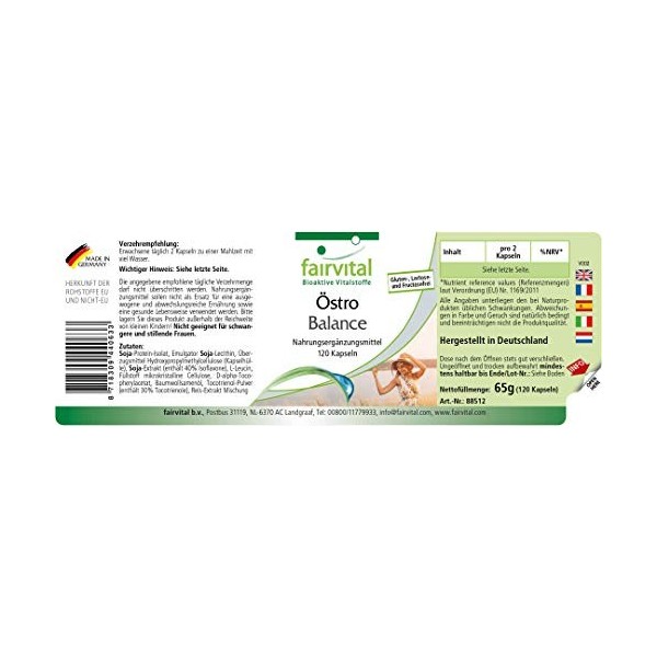 Fairvital | Oestro Balance - 2 mois de cure - Hautement dosé - 120 gélules - isoflavones de soja génistine, daidzine, glycit