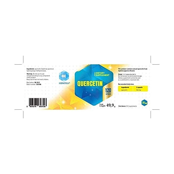 Quercétine 316 mg x 120 Gélules 4 mois dutilisation - Fabriqué naturellement à partir dextraits de fleurs darbres à cordes