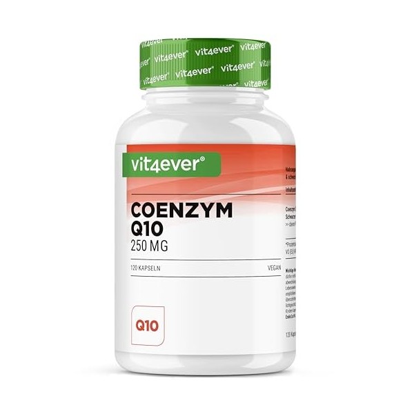 Coenzyme Q10 250 mg par gélule - 120 gélules - Premium : Q10 issu de la fermentation végétale + pipérine - 100% ubiquinone - 