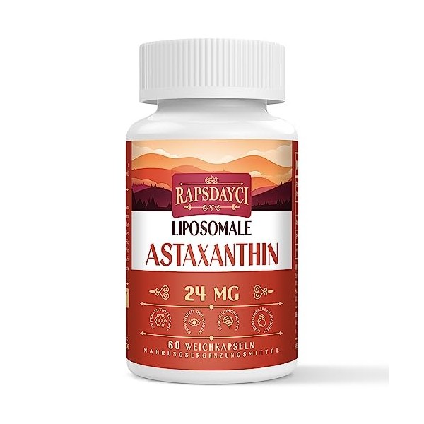 Liposomal Astaxanthine Supplément 24mg par portion, Formule Antioxydante Puissante que la Vitamine C, Absorption Supérieure 