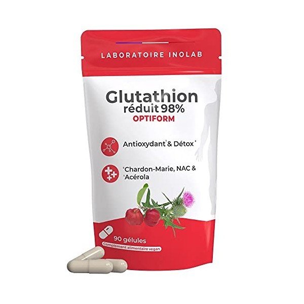 Glutathion 400mg + NAC, Chardon Marie et Acérola Bio - ASSIMILATION grâce aux Gélules GASTRO RESISTANTES- Glutathion à Bio Fe