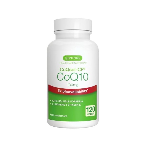 Coenzyme Q10 CoQsol-CF à Haute Absorption, Ultra-Soluble & 5x Biodisponibilité, 120 Gélules, Formule Clean Label, CoQ10 Antio