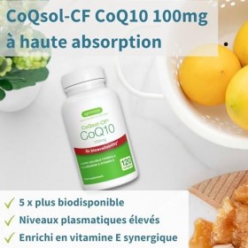 Coenzyme Q10 CoQsol-CF à Haute Absorption, Ultra-Soluble & 5x Biodisponibilité, 120 Gélules, Formule Clean Label, CoQ10 Antio