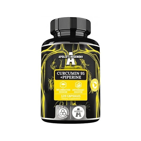 Curcumine 95 + Pipérine 302mg par gélule, Extrait de Racine de Curcuma à 95% de Curcuminoïdes 285mg , 120 gélules végétalien