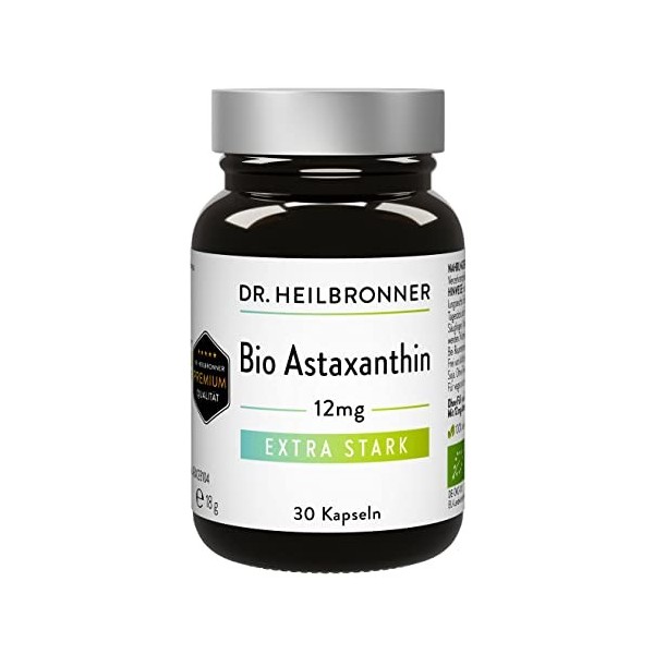 Dr. Heilbronner Astaxanthine bio 12 mg gélules hautement dosées dans un flacon en verre I Antioxydants issus de lalgue vital