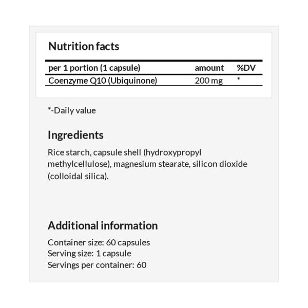 Coenzyme Q10 200mg - 60 gélules végétaliennes - 2 mois dapprovisionnement - Antioxydant naturel - par Apollos Hegemony