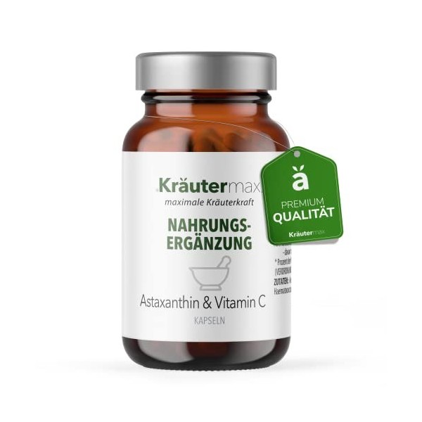 Kräutermax Lot de 60 capsules dastaxanthine hautement dosées avec vitamine C