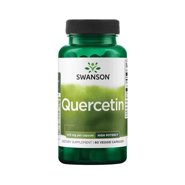 Swanson, High Potency Quercetin, 475mg, 60 Capsules, Végétalien, Sans Gluten, Sans Soja, Sans OGM