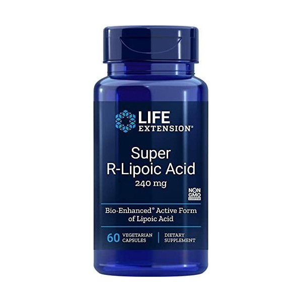 Life Extension, Super R-Lipoic Acid Acide R-Lipoïque , 240mg, Hautement Dosé, 60 Capsules végétaliennes, Testé en Laboratoir