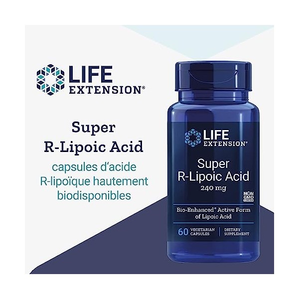 Life Extension, Super R-Lipoic Acid Acide R-Lipoïque , 240mg, Hautement Dosé, 60 Capsules végétaliennes, Testé en Laboratoir