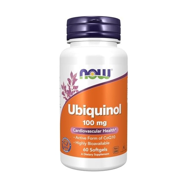 Now Supplements, Ubiquinol, forme active de CoQ10, 100 mg, 60 gélules molles, testé en laboratoire, sans gluten, sans soja, s