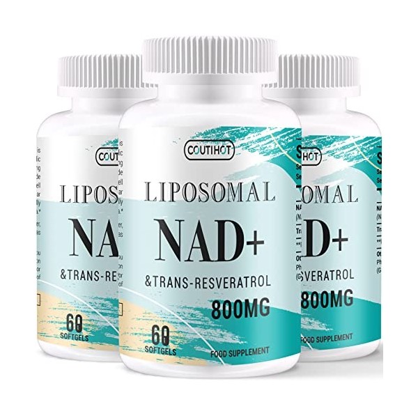 Supplément liposomal de NAD+ avec trans-resvératrol 800mg par portion - Absorption élevée - 60 capsules molles végétales - An