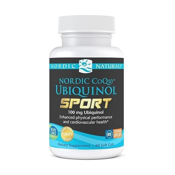 Nordic Naturals Nordic CoQ10 Ubiquinol Sport – 60 mini gels souples – 100 mg dubiquinol – Santé cardiaque, performance physi