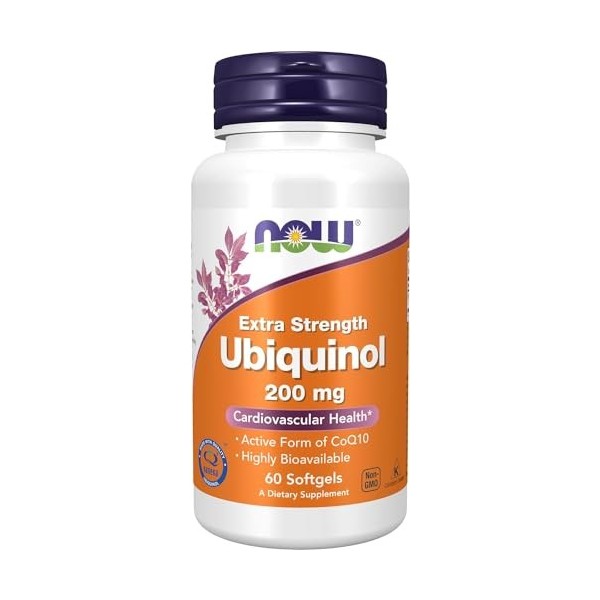 Now Supplements, Ubiquinol, forme active de CoQ10, 200 mg, 60 gélules molles, testé en laboratoire, sans gluten, sans soja, s