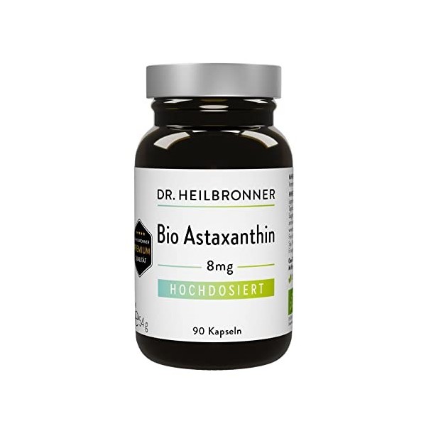 Dr. Heilbronner Capsules dastaxanthine bio 8 mg hautement dosées dans un flacon en verre I Antioxydants issus de lalgue vit