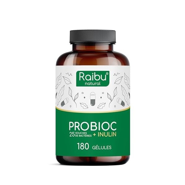 Probiotique Flore Intestinale - 60 Milliards UFC/Jour, 25 Souches de Bactéries con Inulina, 180 gélules - Concentration Maxim