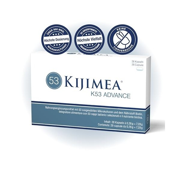 Kijimea® K53 Advance – Capsules de bactéries intestinales hautement dosées | 53 souches de microcultures sélectionnées issues