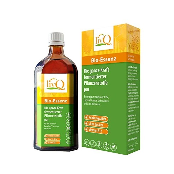 livQ Bio Essence pure - Concentré naturel fermenté I Goût aigre fruité avec 31 ingrédients I Avec bactéries lactiques I Probi