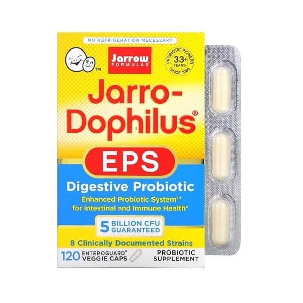 Jarrow Formulas Jarro-Dophilus EPS Probiotique, 5 Milliards de Souches Actives - 120 Vcaps - Santé Digestive & Immunité Renfo