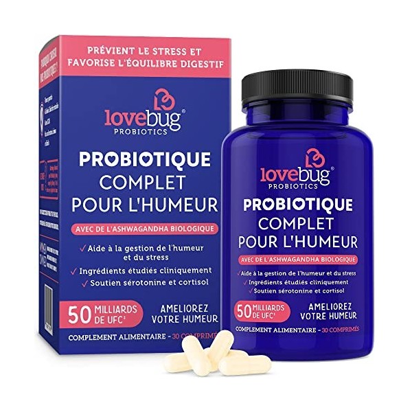 Lovebug Probiotics, Probiotique quotidien pour femmes, 30 capsules probiotiques à libération retardée avec Ashwaganda, Curcum