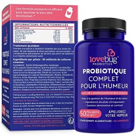 Lovebug Probiotics, Probiotique quotidien pour femmes, 30 capsules probiotiques à libération retardée avec Ashwaganda, Curcum