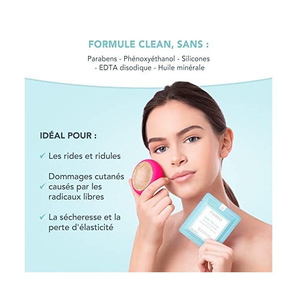 FOREO Masque Actif UFO Make My Day pour peau sèche et déshydratée, pack de 7, hydratant et anti-pollution, acide hyaluronique