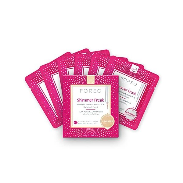 FOREO Masque actif UFO Shimmer Freak pour les cernes et les poches, pack de 6, illuminateur yeux, niancinamide, caféine et ea