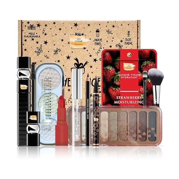 Coffret de Noel Maquillage - 10 Essentiels de maquillage Dans une boite Box Spéciale Noël