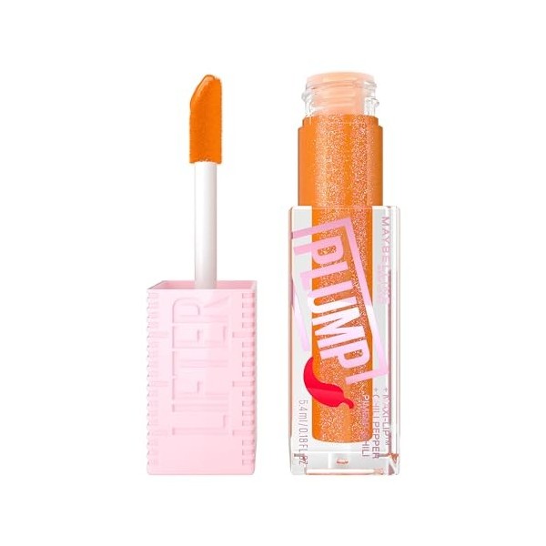 Maybelline New-York - Gloss à Lèvres Effet Repulpant Immédiat & Volume XXL - Enrichi en Piment - Lifter Plump - Teinte Peach