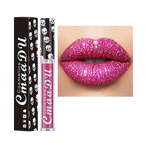 Allbesta 8 couleurs diamant lipgloss brillant paillettes brillant à lèvres crâne liquide rouge à lèvres métallisé mat brillan