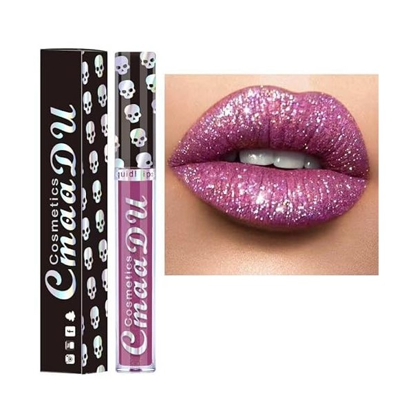 Allbesta 8 couleurs diamant lipgloss brillant paillettes brillant à lèvres crâne liquide rouge à lèvres métallisé mat brillan