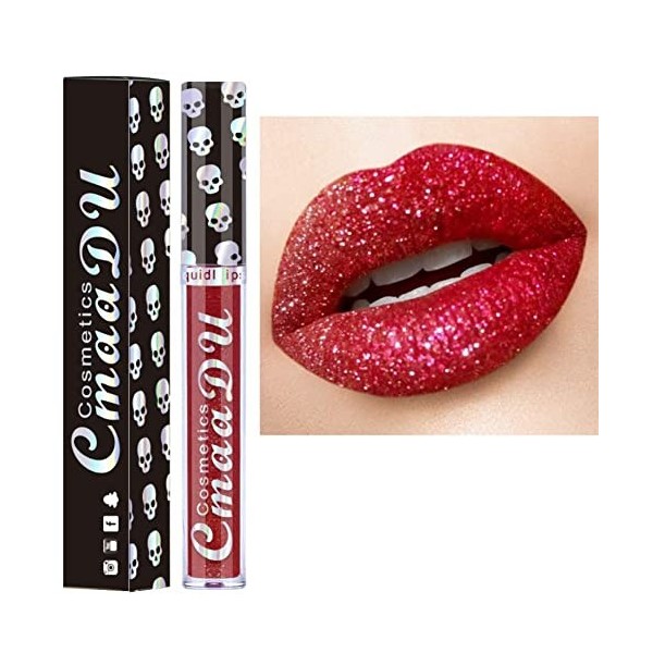 Allbesta 8 couleurs diamant lipgloss brillant paillettes brillant à lèvres crâne liquide rouge à lèvres métallisé mat brillan