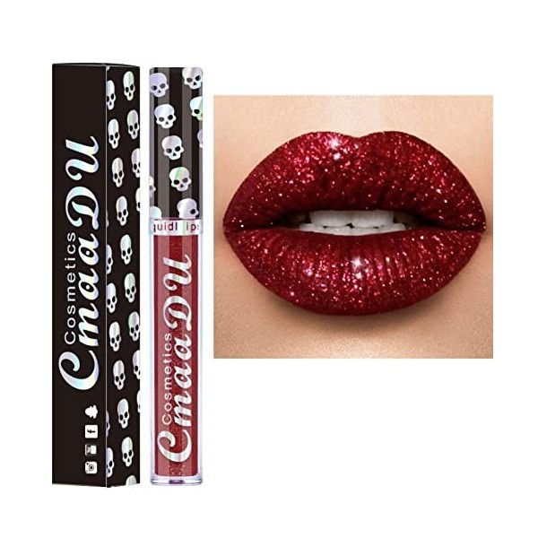 Allbesta 8 couleurs diamant lipgloss brillant paillettes brillant à lèvres crâne liquide rouge à lèvres métallisé mat brillan