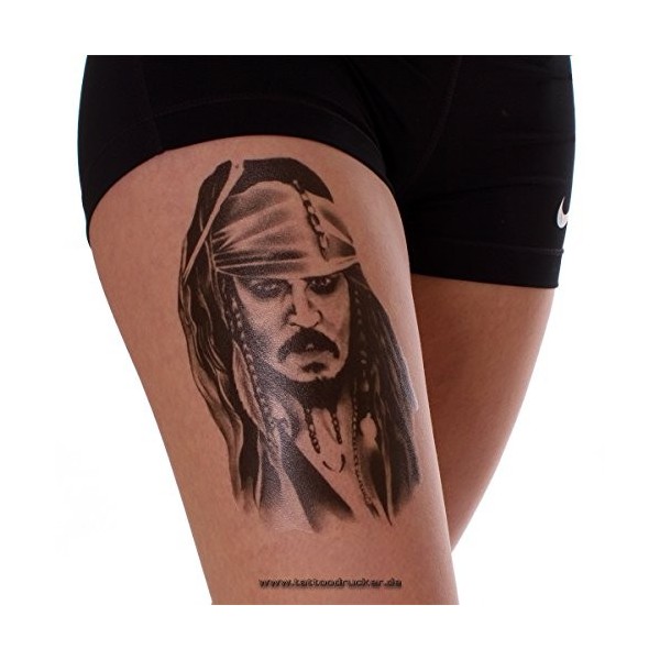 1 x Jack Sparrow Tattoo - Pirates des Caraïbes pirate - Tatouage temporaire A002 ! 