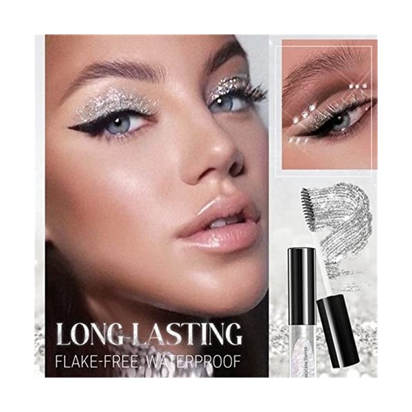 Pour fête Mascara 4D Diamond Mascara Waterproofs Brillant étincelant et scintillant Cils Épaississement Coat Top Mascara Cont