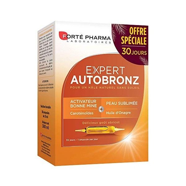 Forté Pharma - Expert AutoBronz | Complément Alimentaire Bronzant - Carothénoïdes, Huile dOnagre, Vitamine E, Bêta-carotène 