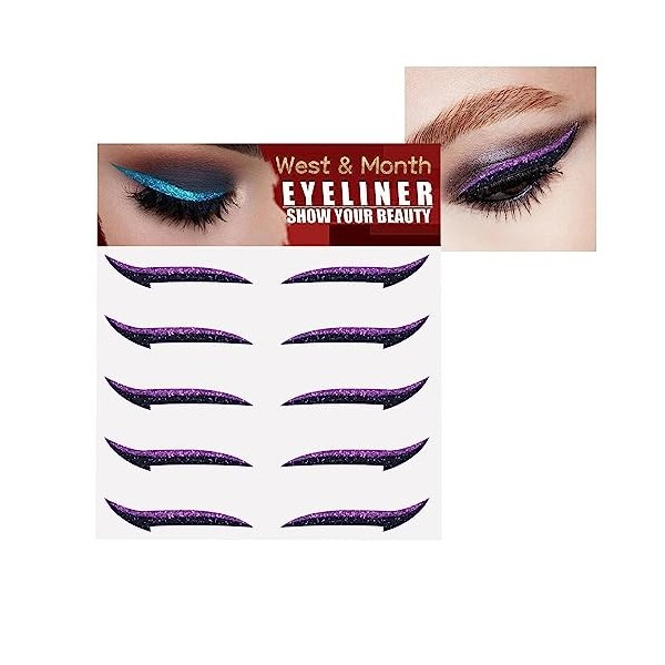 Stick On Glitter Eyeliner Bandes - Pochoir Eyeliner Auto-Adhésif Instantané Sparkle 5 Paires | Outil deyeliner dautocollant