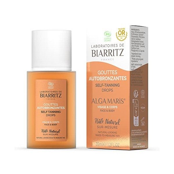 Laboratoires de Biarritz - Gouttes Autobronzantes - ALGA MARIS® Certifiées Bio - Un Joli Hâle Naturel Sur-Mesure - Visage et 