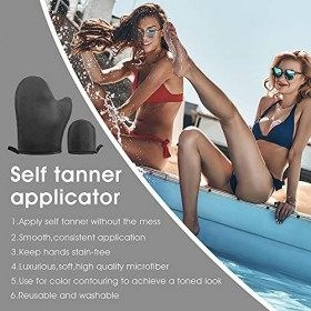 Molain Lot de 2 mitaines autobronzantes avec applicateur pour le visage En velours doux Réutilisables autobronzantes avec pou