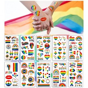 PHOGARY Tatouages Temporaires LGBT 10 Feuilles, 112 Pcs Tatouages Arc-en-Ciel, Tatouages Fierté LGBT Autocollants de Tatoua