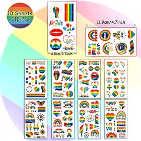 PHOGARY Tatouages Temporaires LGBT 10 Feuilles, 112 Pcs Tatouages Arc-en-Ciel, Tatouages Fierté LGBT Autocollants de Tatoua