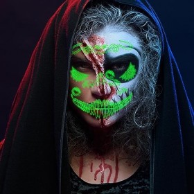 TIESOME Glow In The Dark Halloween Visage Tatouages ​​temporaires, 6 feuilles lumineuses Autocollants de tatouage dhorreur H