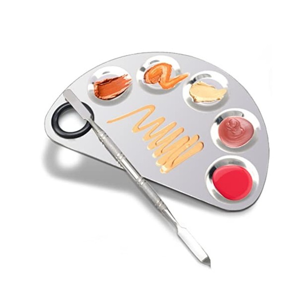 Palette de Mélange Maquillage, plateau de maquillage en acier inoxydable avec laveur pour mélanger la poudre 02 