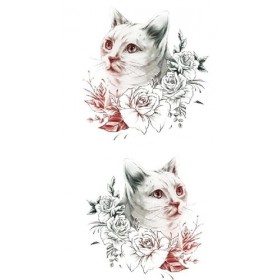 Tatouage temporaire chat avec roses Tatouage animal Faux tatouage chat XQB319
