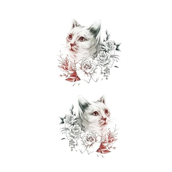 Tatouage temporaire chat avec roses Tatouage animal Faux tatouage chat XQB319