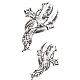 XQB273 Tatouage temporaire religieux Croix avec chapelet Tatouage Faux Tatouage Croix Tatouage