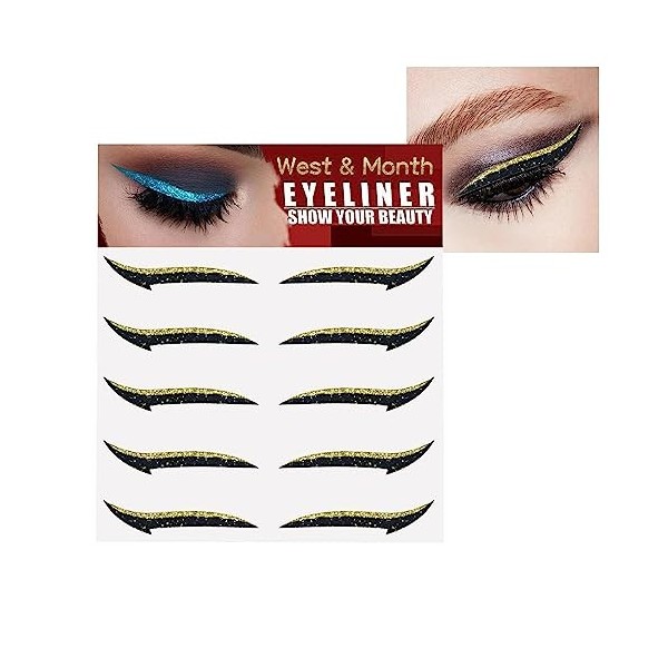 Autocollants Eyeliner scintillants pour les yeux | 5 paires de pochoirs eyeliner auto-adhésifs instantanés scintillants - Eye