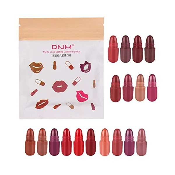 Niktule Rouge à lèvres 18 Couleurs Mini Pill | pilules Rouge à lèvres -sules | Maquillage Rouge à lèvres imperméable Longue d