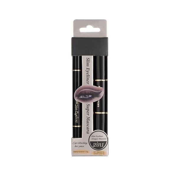 Mascara double tête 10 g + Seal Eyeliner Liquid Pen 1,6 g Combinaison Combinaison Bouclé et non bavure Glitter Mascara Noir,