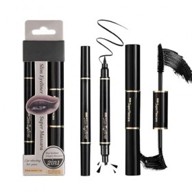 Mascara double tête 10 g + Seal Eyeliner Liquid Pen 1,6 g Combinaison Combinaison Bouclé et non bavure Glitter Mascara Noir,